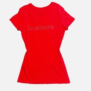 Nebraska Huskers Women's Red Rhinestone Studded Graphic T-Shirt L Vtg Y2K Style